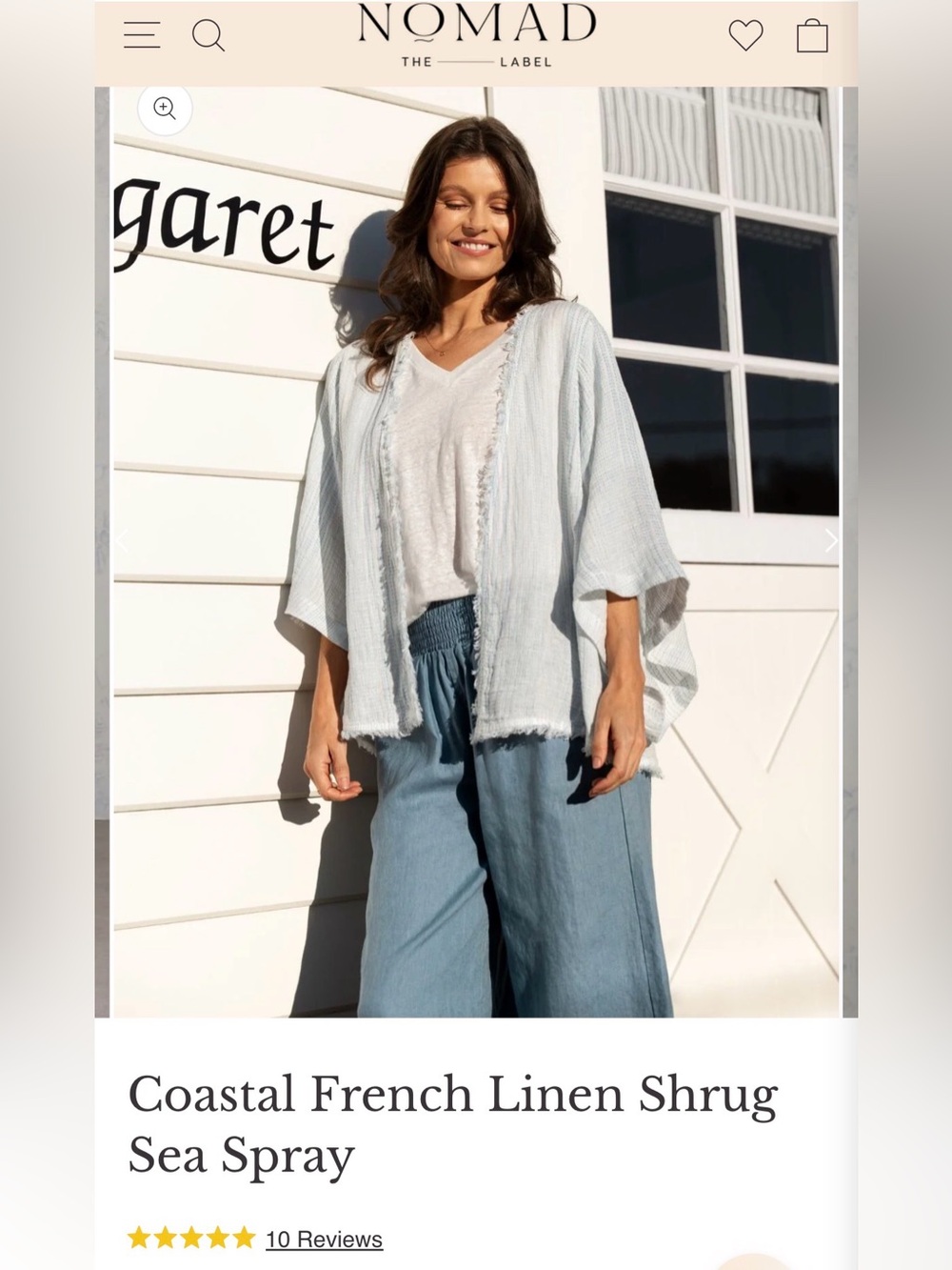 Nomad the Label coastal French linen Shrug (xs/s) NWOT